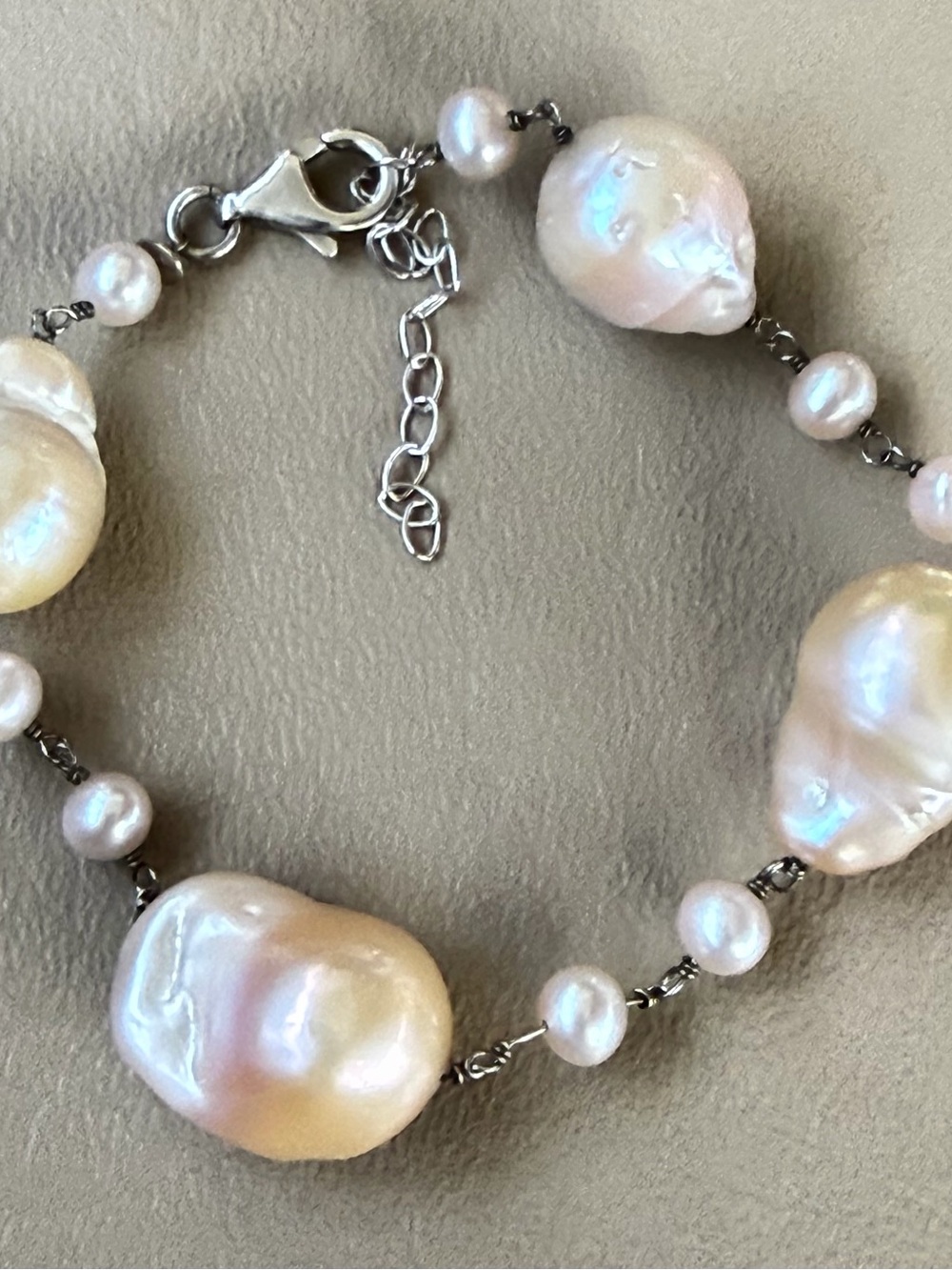 Vintage Large Baroque Pearl Sterling Silver 925 Bracelet Adjustable 7-8.75in